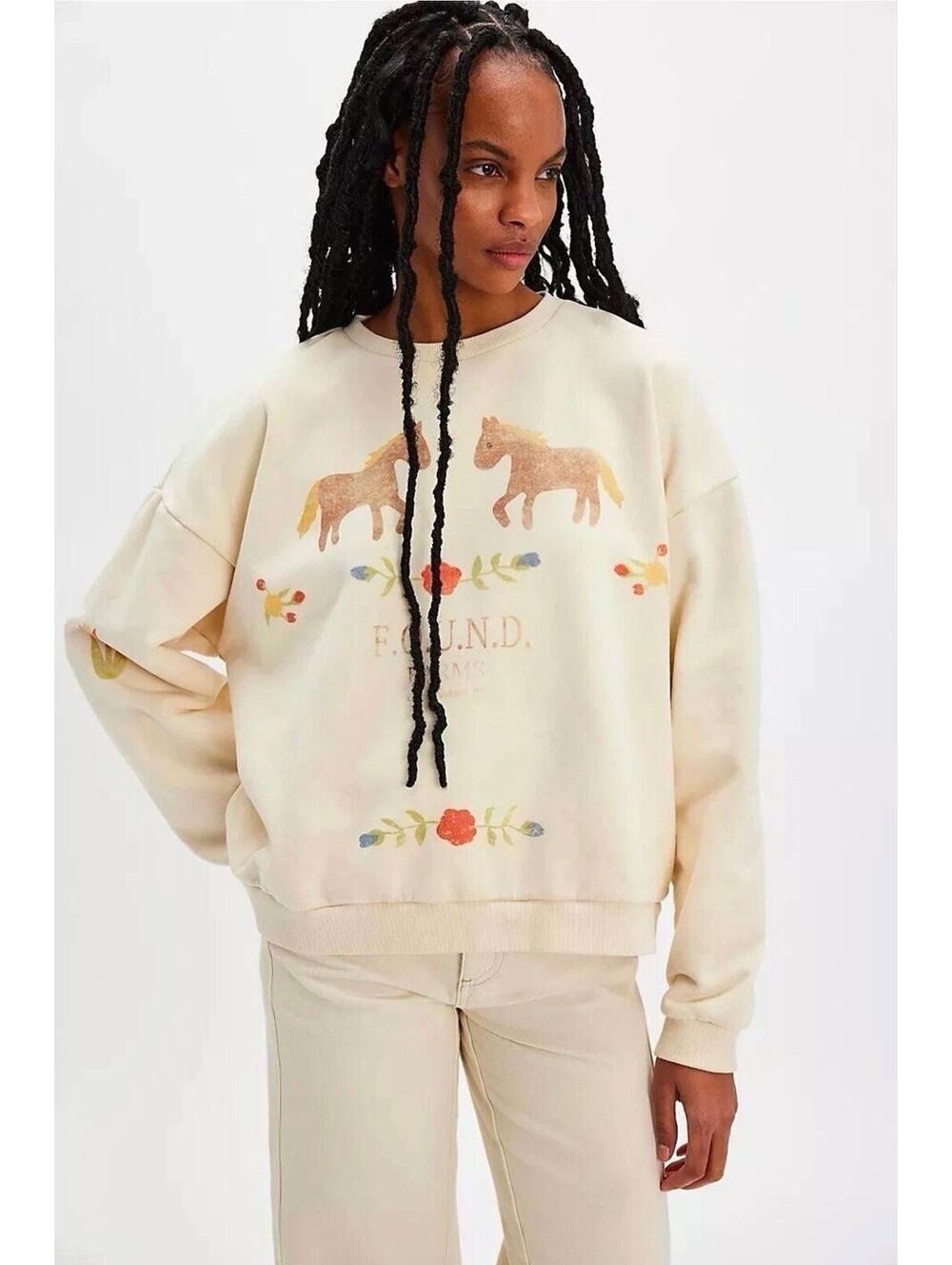 Free People Found Floral Horse Farm Crewneck Sweater (Size XS 24"PTP) - NWT